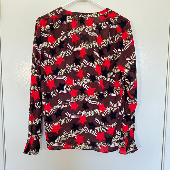 NWT Scotch and Soda Madison Scotch Star Logo Pattern Wrap Blouse Size Medium - Picture 2 of 4
